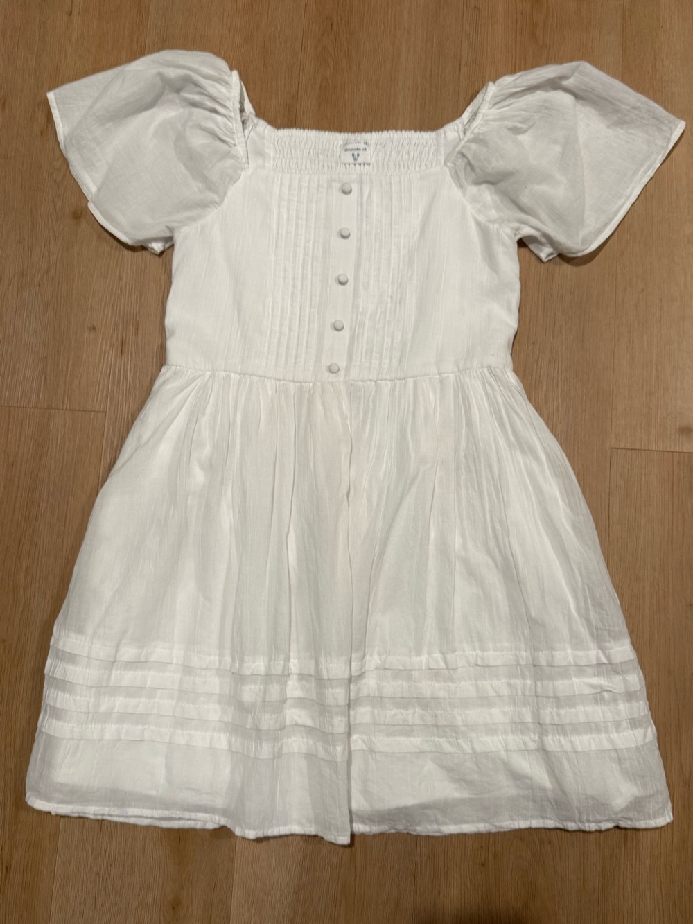 abercrombie kids Girls White Pintuck Puff Sleeve Mini Dress Size 13/14 XL